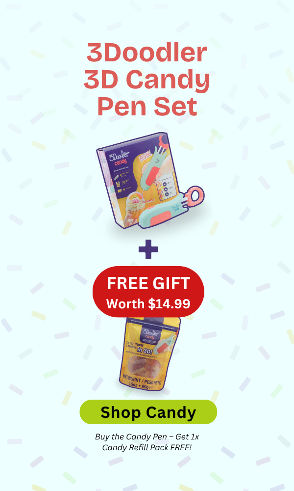 3Doodler 3D Candy Pen Set with a free gift on a light background