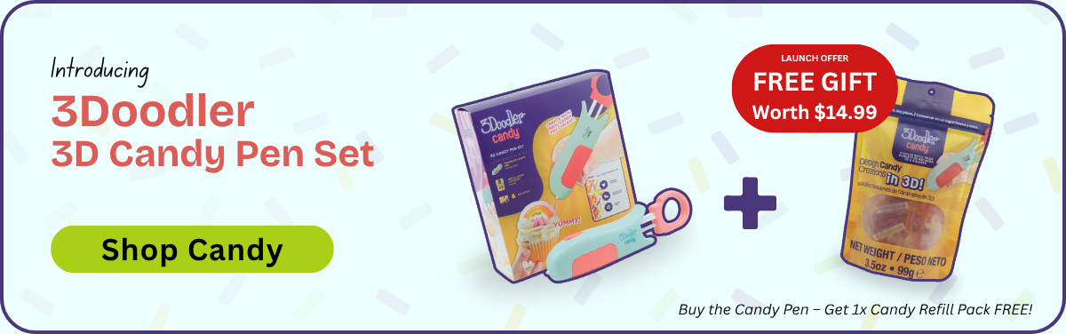 3Doodler 3D Candy Pen Set with a free candy refill pack on a white background